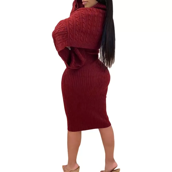 CHARTOU Women's 2 Piece Sweater Dress Sets Cable Knit Turtleneck Jumper Tank Dress Sheath Outfits