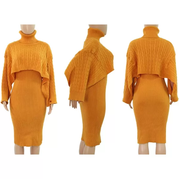 CHARTOU Women's 2 Piece Sweater Dress Sets Cable Knit Turtleneck Jumper Tank Dress Sheath Outfits