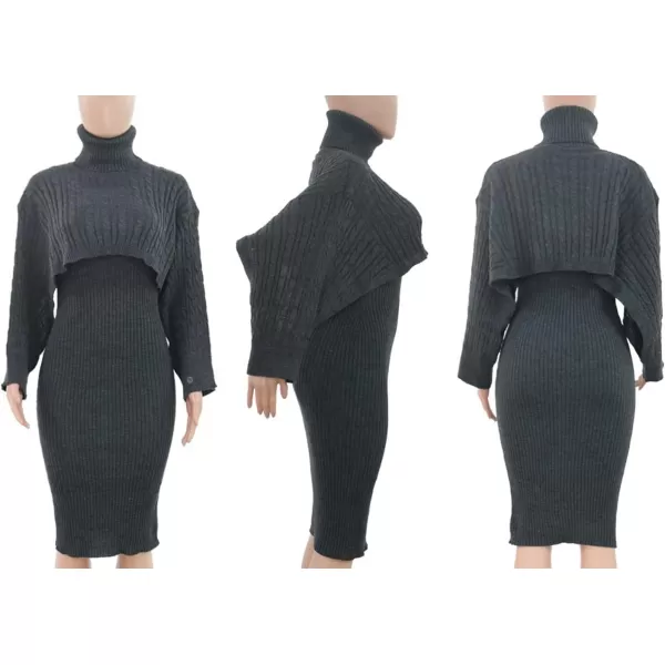 CHARTOU Women's 2 Piece Sweater Dress Sets Cable Knit Turtleneck Jumper Tank Dress Sheath Outfits