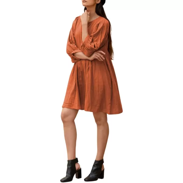 CHARTOU Women's Babydoll Dress V-Neck Elbow Sleeve Flared A-Line Loose Tunic Dress
