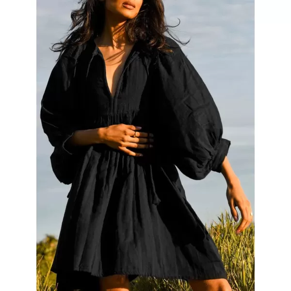 CHARTOU Women's Babydoll Dress V-Neck Elbow Sleeve Flared A-Line Loose Tunic Dress