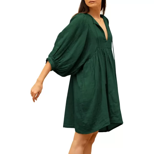 CHARTOU Women's Babydoll Dress V-Neck Elbow Sleeve Flared A-Line Loose Tunic Dress