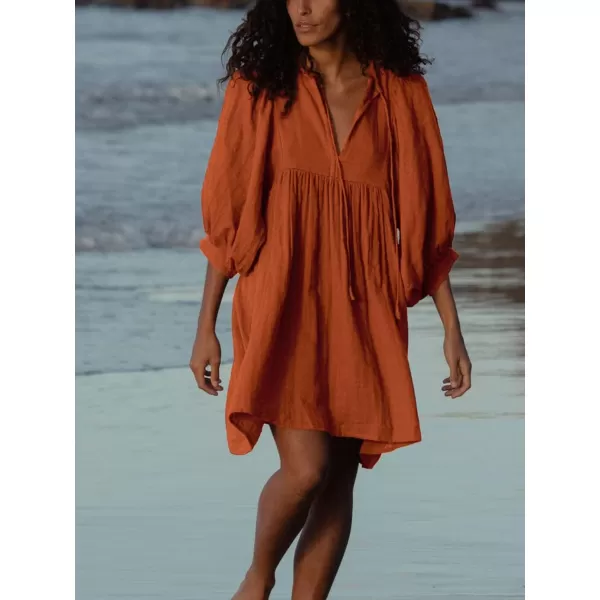 CHARTOU Women's Babydoll Dress V-Neck Elbow Sleeve Flared A-Line Loose Tunic Dress