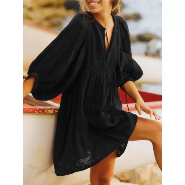 CHARTOU Women's Babydoll Dress V-Neck Elbow Sleeve Flared A-Line Loose Tunic Dress