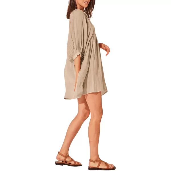 CHARTOU Women's Babydoll Dress V-Neck Elbow Sleeve Flared A-Line Loose Tunic Dress