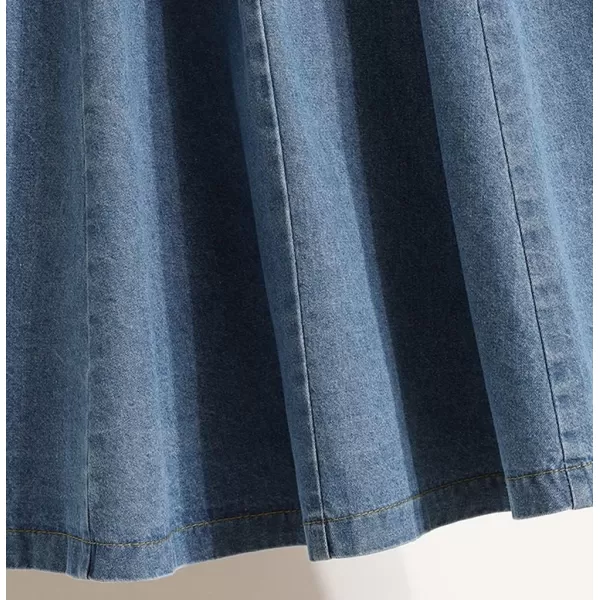 CHARTOU Women's Casual Back Elastic Waist Flared Summer Denim Jean A-Line Midi Skirt