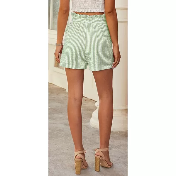 CHARTOU Women's Casual Elastic Waist Open Leg Stripe Belted Paper Bag Shorts