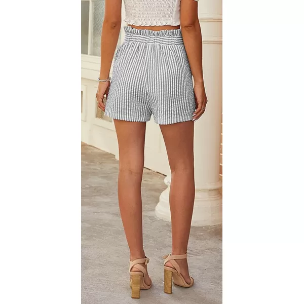 CHARTOU Women's Casual Elastic Waist Open Leg Stripe Belted Paper Bag Shorts