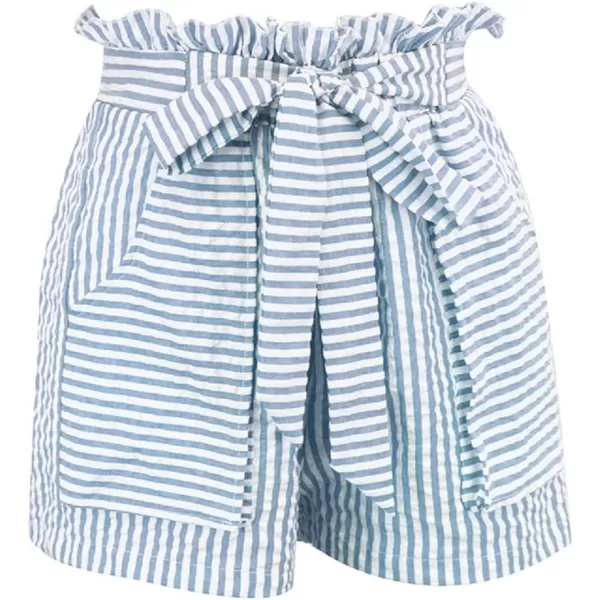 CHARTOU Women's Casual Elastic Waist Open Leg Stripe Belted Paper Bag Shorts