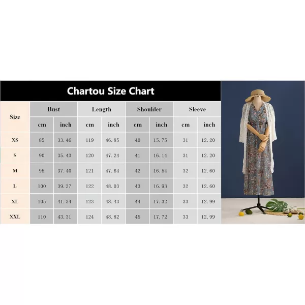 CHARTOU Women's Chiffon Elegant Vintage Floral Print Faux-Wrap V Neck Smocked A Line Pleated Swing Long Maxi Dress