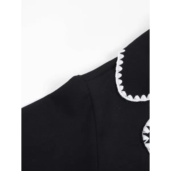 CHARTOU Women's Embroidered Wool Blend Coat Lapel Collar Open Front Overcoat Winter Trench Coat