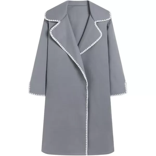 CHARTOU Women's Embroidered Wool Blend Coat Lapel Collar Open Front Overcoat Winter Trench Coat