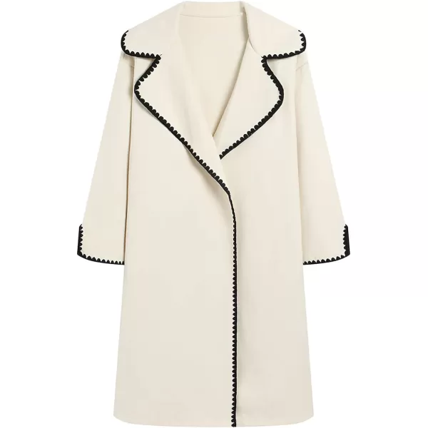 CHARTOU Women's Embroidered Wool Blend Coat Lapel Collar Open Front Overcoat Winter Trench Coat