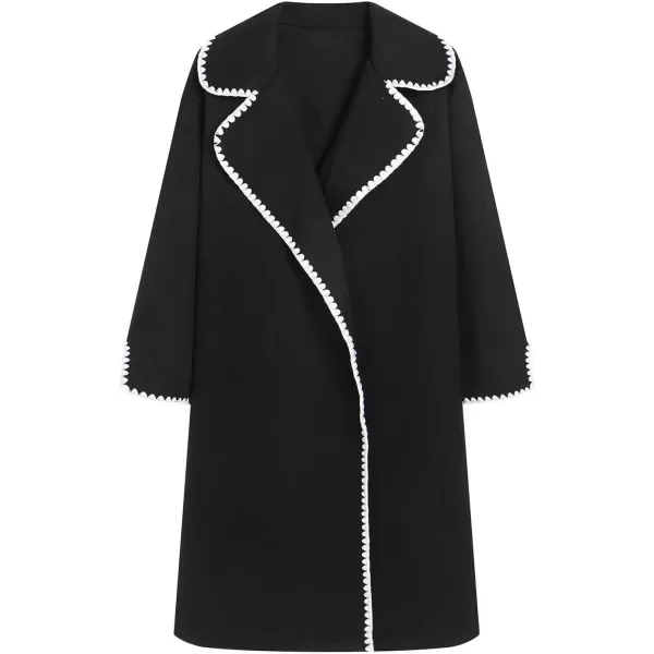 CHARTOU Women's Embroidered Wool Blend Coat Lapel Collar Open Front Overcoat Winter Trench Coat