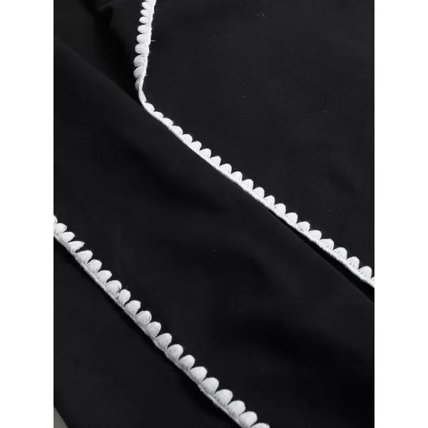 CHARTOU Women's Embroidered Wool Blend Coat Lapel Collar Open Front Overcoat Winter Trench Coat