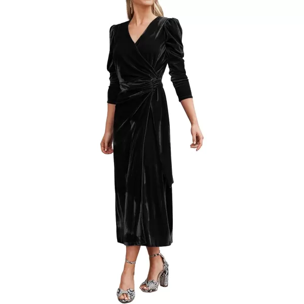 CHARTOU Women's Fall Elegant Velvet V-Neck Wrapped Formal Party Bridesmaid Maxi Dress