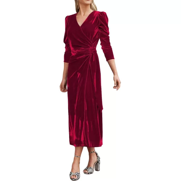 CHARTOU Women's Fall Elegant Velvet V-Neck Wrapped Formal Party Bridesmaid Maxi Dress