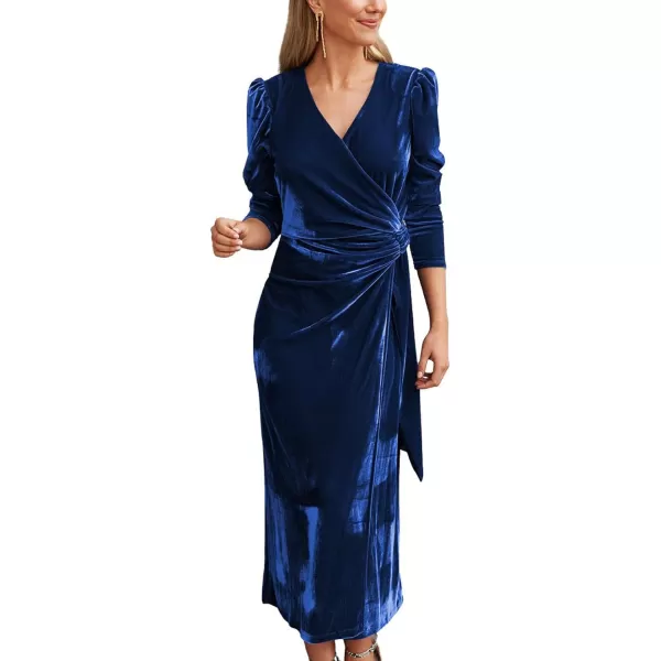 CHARTOU Women's Fall Elegant Velvet V-Neck Wrapped Formal Party Bridesmaid Maxi Dress