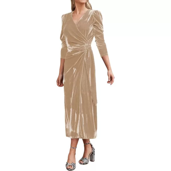 CHARTOU Women's Fall Elegant Velvet V-Neck Wrapped Formal Party Bridesmaid Maxi Dress