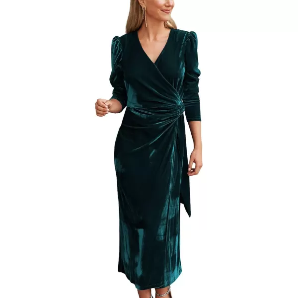 CHARTOU Women's Fall Elegant Velvet V-Neck Wrapped Formal Party Bridesmaid Maxi Dress