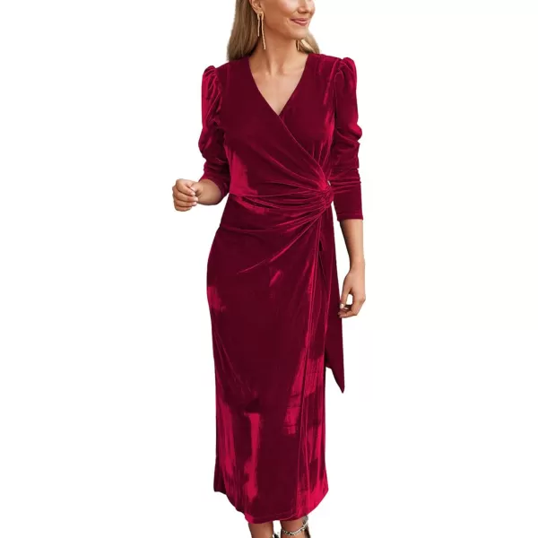 CHARTOU Women's Fall Elegant Velvet V-Neck Wrapped Formal Party Bridesmaid Maxi Dress