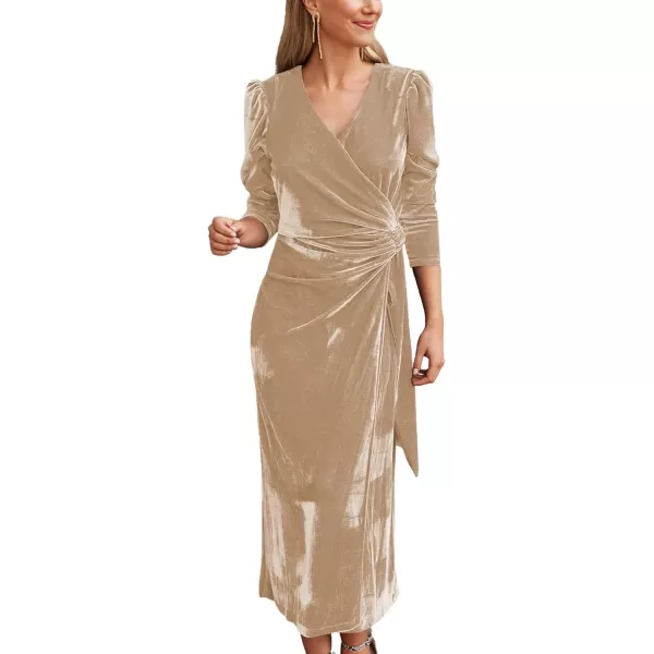 CHARTOU Women's Fall Elegant Velvet V-Neck Wrapped Formal Party Bridesmaid Maxi Dress