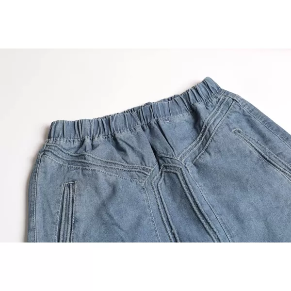 CHARTOU Women's Retro Elastic High Waist Frayed A-Line Maxi Denim Skirt with Pockets
