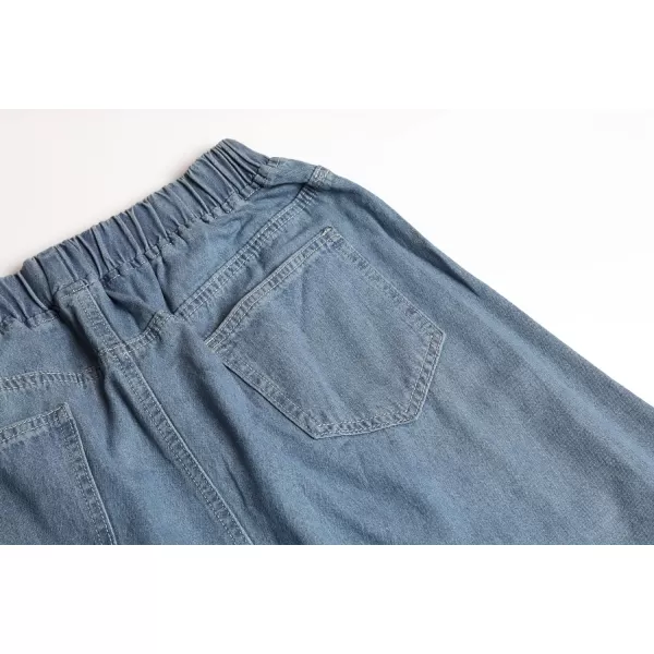 CHARTOU Women's Retro Elastic High Waist Frayed A-Line Maxi Denim Skirt with Pockets