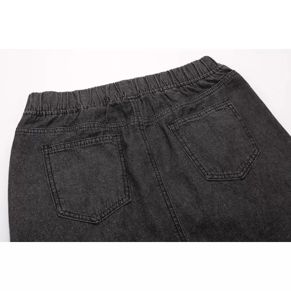 CHARTOU Women's Retro Elastic High Waist Frayed A-Line Maxi Denim Skirt with Pockets