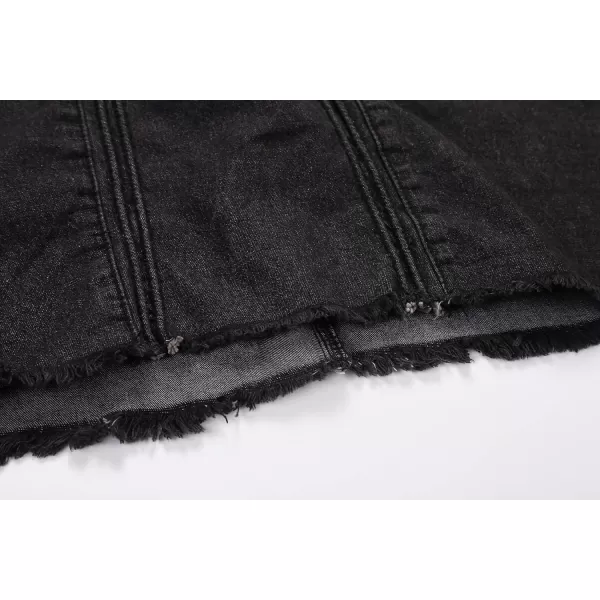 CHARTOU Women's Retro Elastic High Waist Frayed A-Line Maxi Denim Skirt with Pockets