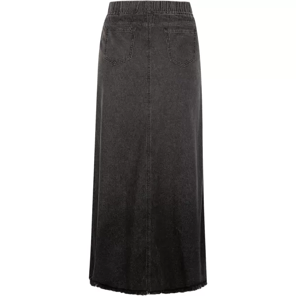 CHARTOU Women's Retro Elastic High Waist Frayed A-Line Maxi Denim Skirt with Pockets