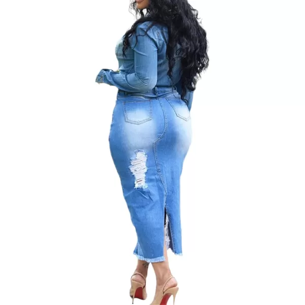 CHARTOU Women's Stylish High Waist Distressed Split Midi Long Pencil Denim Skirt