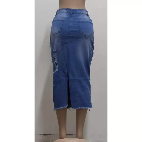CHARTOU Women's Stylish High Waist Distressed Split Midi Long Pencil Denim Skirt