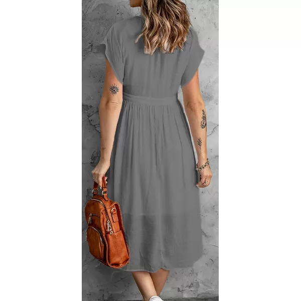 CHARTOU Women's Summer Casual V Neck Button Down Beach Long Flowy Dress Party Ruffle Dress