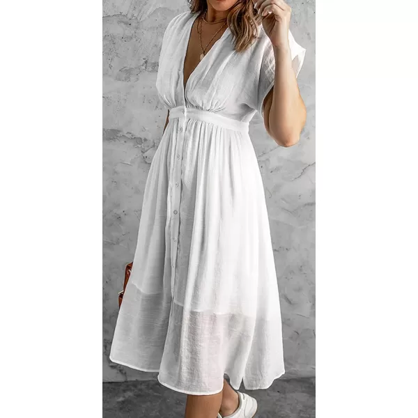 CHARTOU Women's Summer Casual V Neck Button Down Beach Long Flowy Dress Party Ruffle Dress