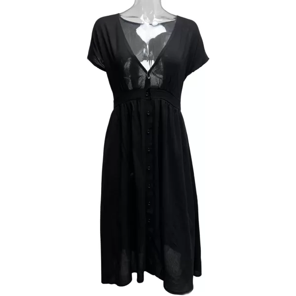CHARTOU Women's Summer Casual V Neck Button Down Beach Long Flowy Dress Party Ruffle Dress