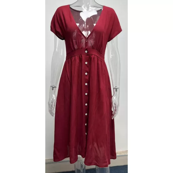 CHARTOU Women's Summer Casual V Neck Button Down Beach Long Flowy Dress Party Ruffle Dress