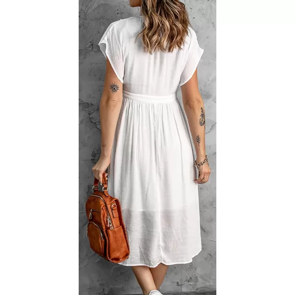 CHARTOU Women's Summer Casual V Neck Button Down Beach Long Flowy Dress Party Ruffle Dress