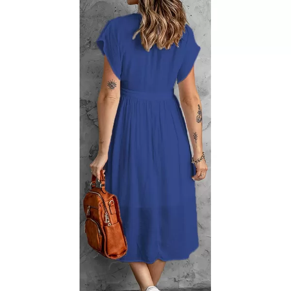 CHARTOU Women's Summer Casual V Neck Button Down Beach Long Flowy Dress Party Ruffle Dress