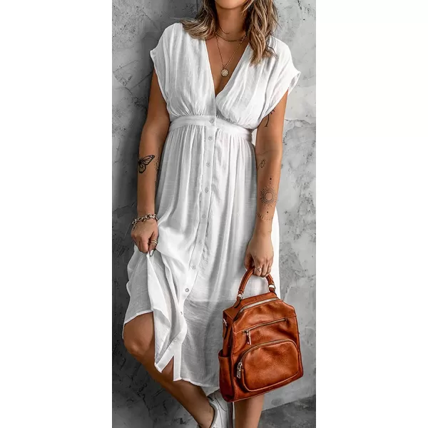 CHARTOU Women's Summer Casual V Neck Button Down Beach Long Flowy Dress Party Ruffle Dress