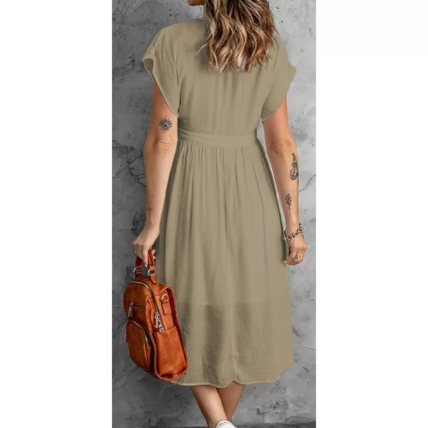 CHARTOU Women's Summer Casual V Neck Button Down Beach Long Flowy Dress Party Ruffle Dress