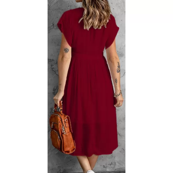 CHARTOU Women's Summer Casual V Neck Button Down Beach Long Flowy Dress Party Ruffle Dress