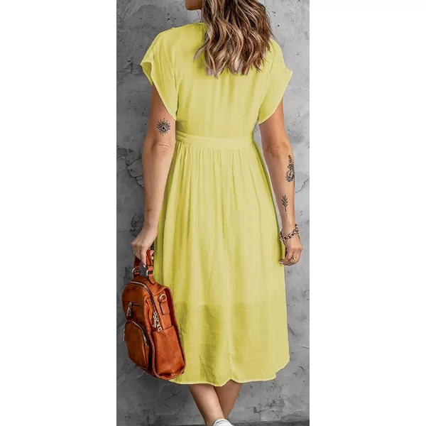 CHARTOU Women's Summer Casual V Neck Button Down Beach Long Flowy Dress Party Ruffle Dress