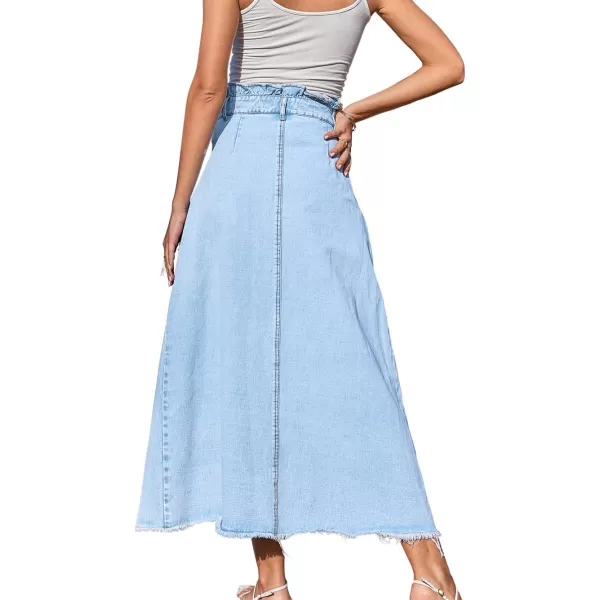 CHARTOU Women's Washed Distressed High Waist Fringed Frayed Flowy A-Line Denim Jean Long Skirt