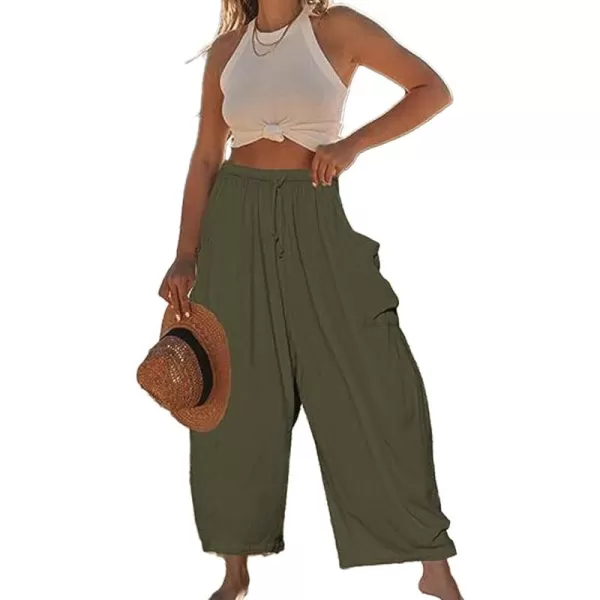 CHARTOU Boho Wide Leg Palazzo Pants for Women Casual Drawstring Pants Beach Flowy Summer Pants Gauze Lounge