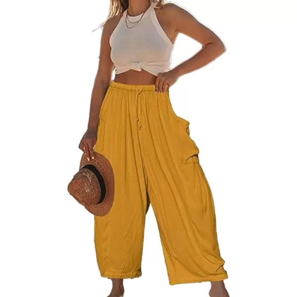 CHARTOU Boho Wide Leg Palazzo Pants for Women Casual Drawstring Pants Beach Flowy Summer Pants Gauze Lounge