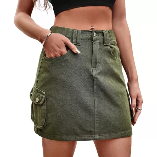 CHARTOU Denim Cargo Skirt for Women Jean Mini Skirt Skorts Wrap Short Skirt y2k Multi Pockets Elastic Waist
