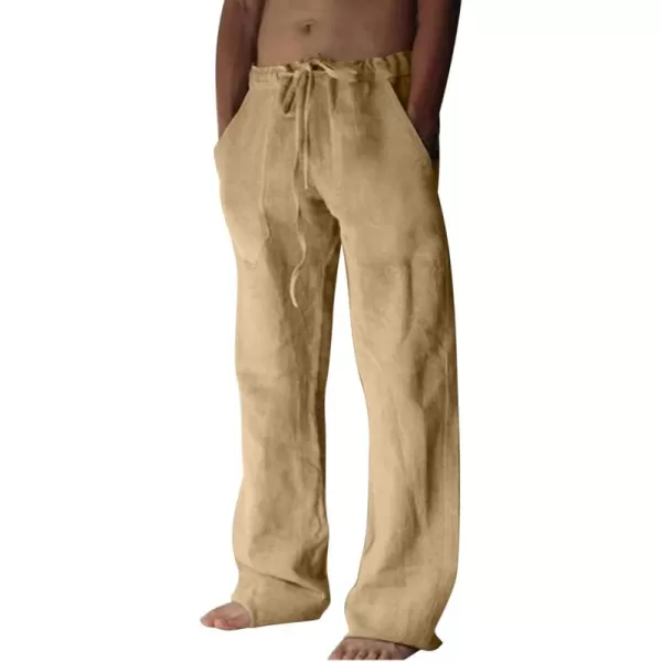 CHARTOU Men Casual Drawstring Cotton Linen Pants Beach Yoga Wide Leg Lounge Pants Palazzo Trousers Elastic Waist Loose Slacks