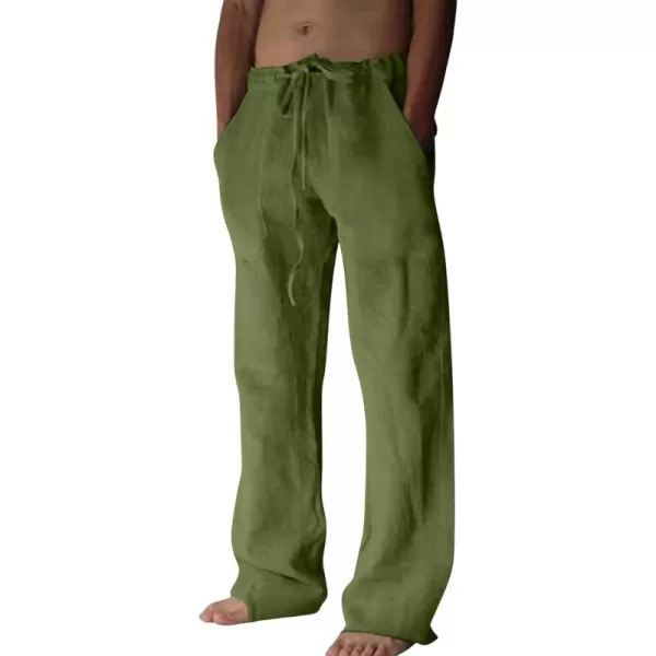 CHARTOU Men Casual Drawstring Cotton Linen Pants Beach Yoga Wide Leg Lounge Pants Palazzo Trousers Elastic Waist Loose Slacks