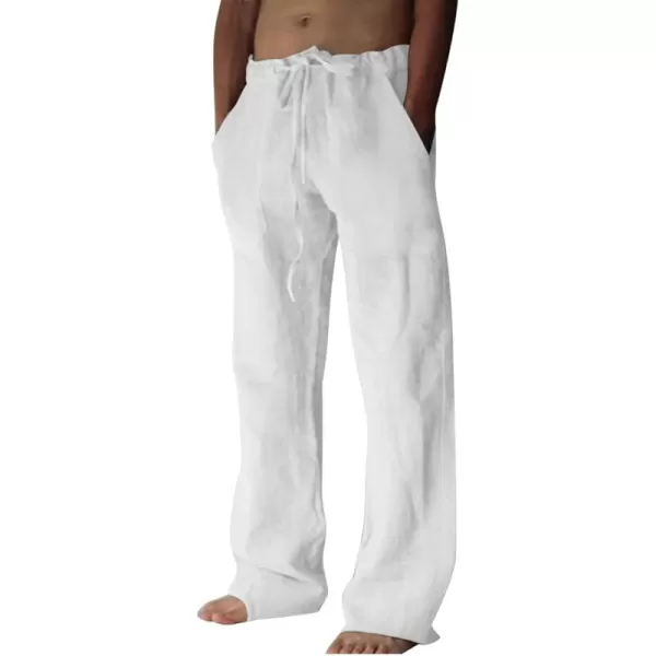 CHARTOU Men Casual Drawstring Cotton Linen Pants Beach Yoga Wide Leg Lounge Pants Palazzo Trousers Elastic Waist Loose Slacks